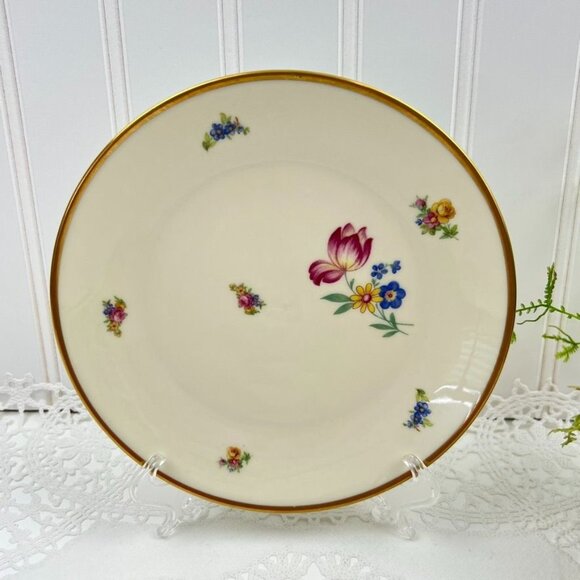 Vintage Hackefors 4 Dessert Bread Plates 32 Porslin Sweden Gold Trimmed Floral - Picture 4 of 9
